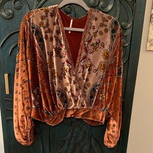 Free People Paisley Floral Velvet Blouse